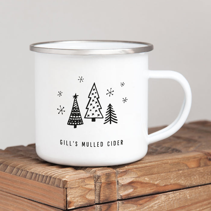Personalised Christmas Enamel Mug Christmas Trees