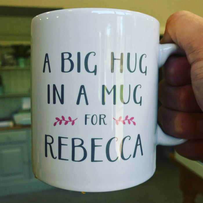 A Big Hug In A Mug Grey & Pink Personalised Mug