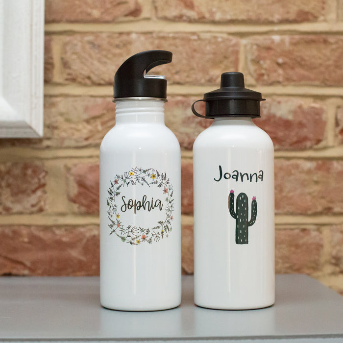 Personalised Floral or Cactus Water Bottle