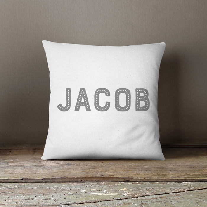 Personalised New Baby Simple Text Cushion | Blue, Pink, Grey Or Black