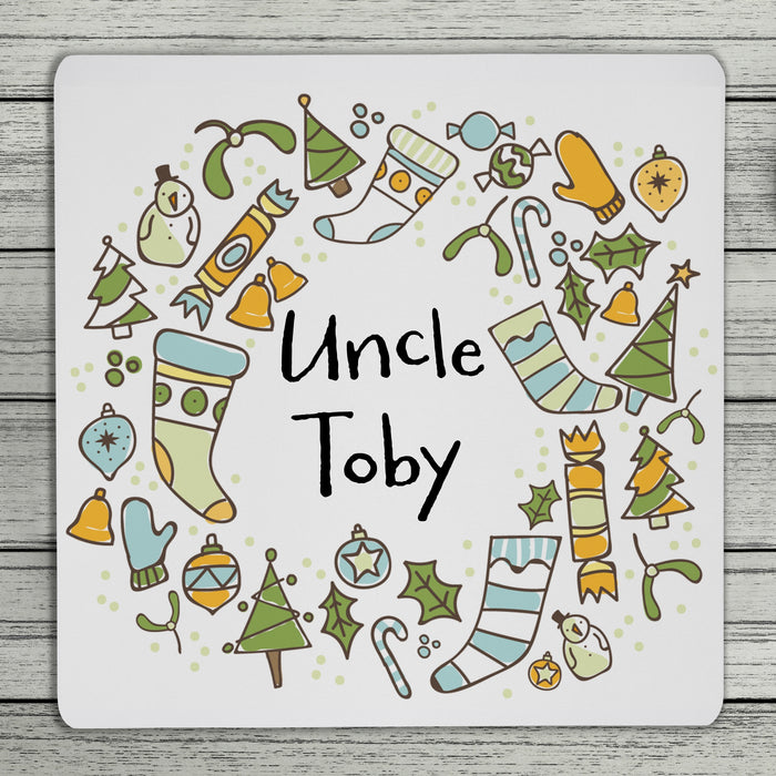 Cheery Christmas Personalised Coaster (Blue Or Red)