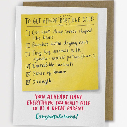 'Due Date Checklist' New Baby Card