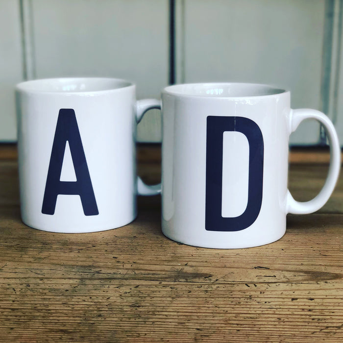 Contemporary Initial Mug (Personalised Message Optional - Various Colours)