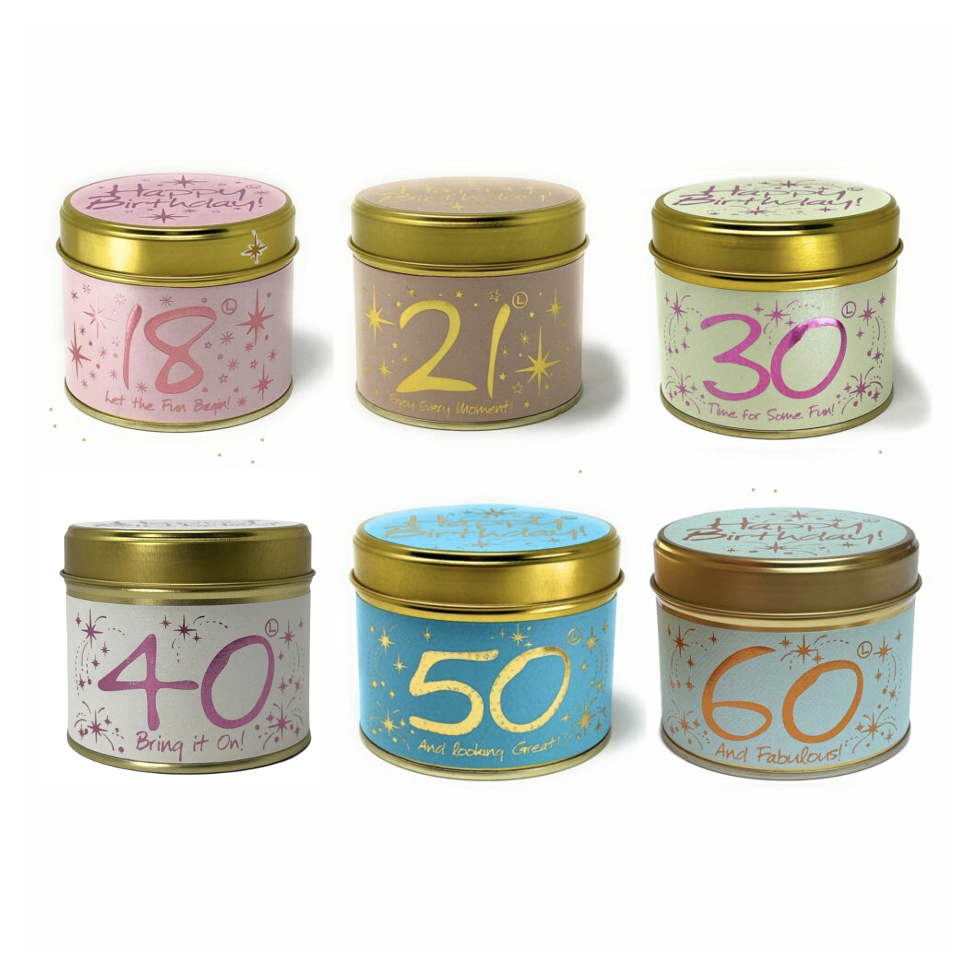 Happy Birthday Candle Tins – Milestone Ages