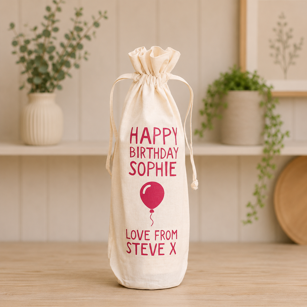 Personalised Happy Birthday Bottle Gift Bag (Various Colours)