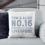 Personalised New Home Contemporary Cushion | Blue, Pink, Grey Or Black