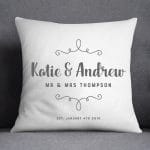 Personalised Wedding Couple Decorative Cushion | Grey, Blue, Pink or Black