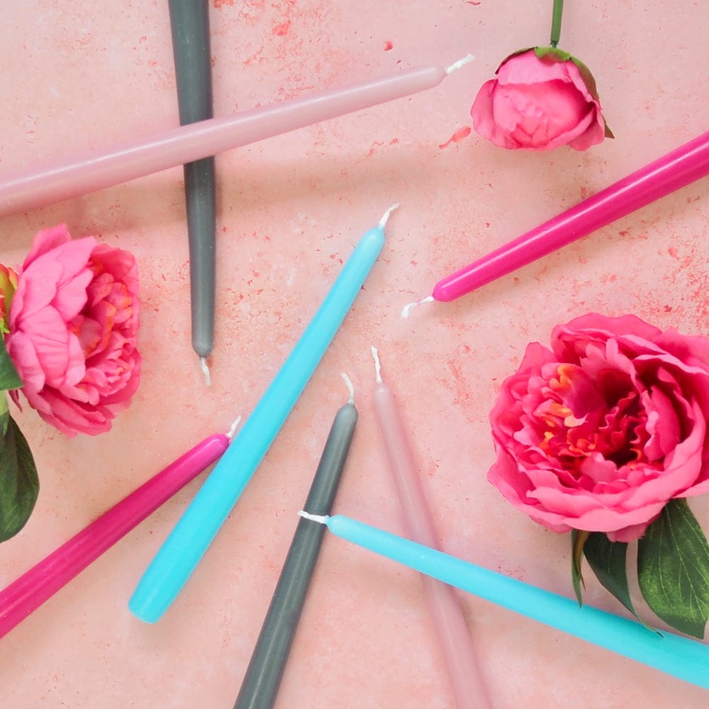 Pair Of Tapered Candles – Rose Pink, Bright Pink, Grey Or Teal