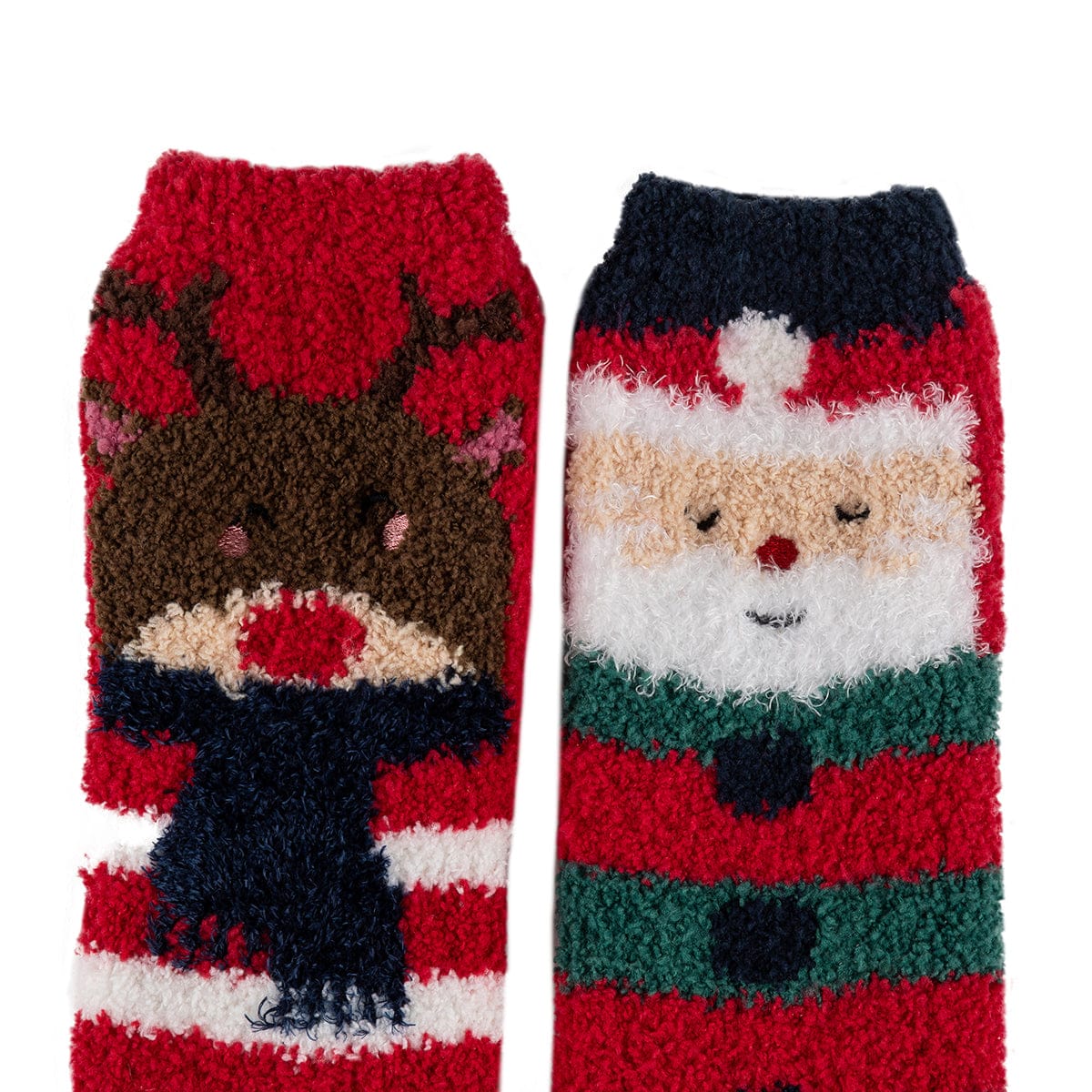 Totes Unisex Kids Cosy Slipper Socks – Stripey Reindeer & Santa
