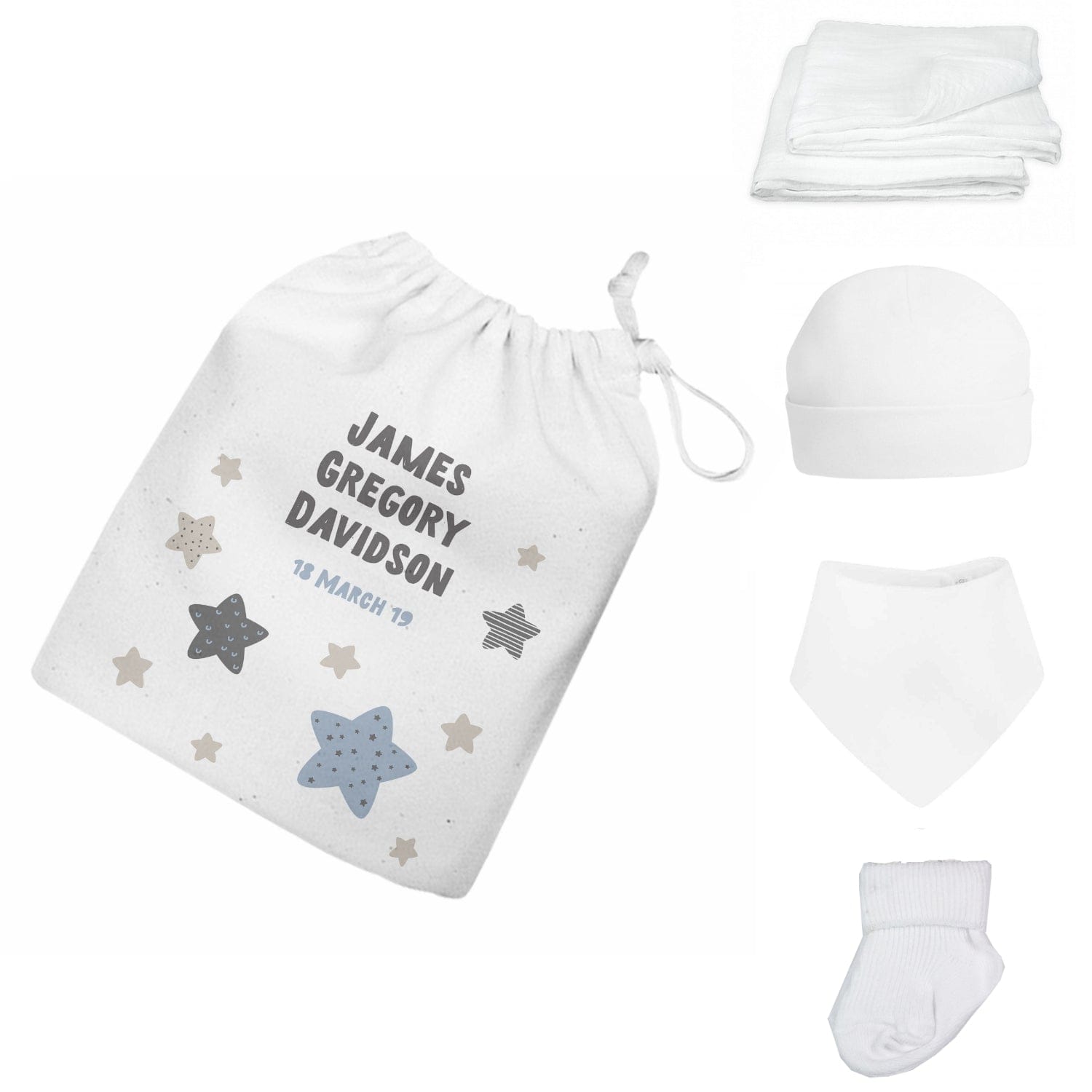 Personalised Newborn Baby Gift Set – Blue Stars