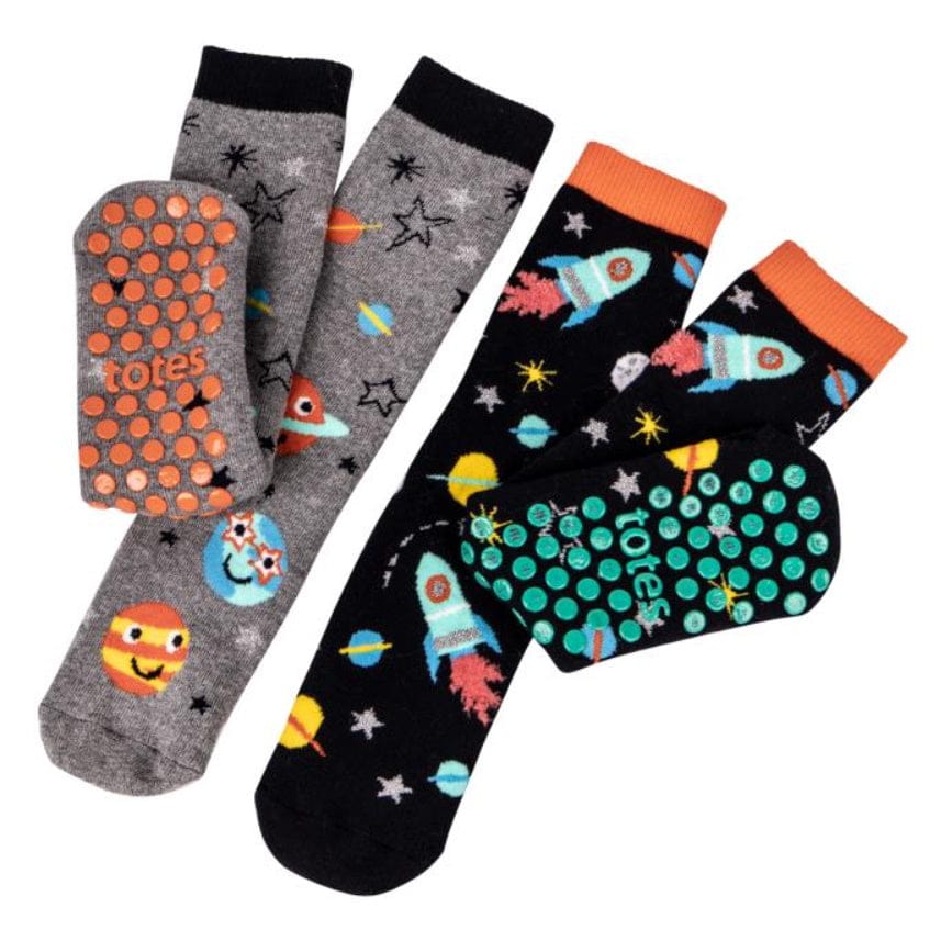 Totes Toddler’s Original Slipper Socks – Space