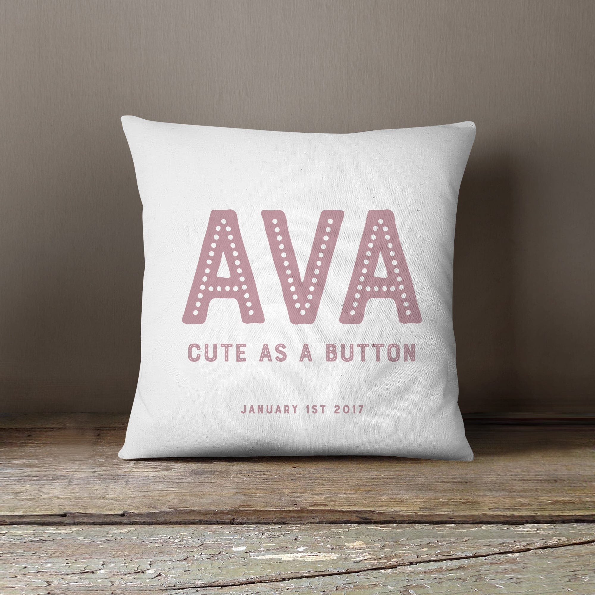 Personalised New Baby Simple Text Cushion | Blue, Pink, Grey Or Black