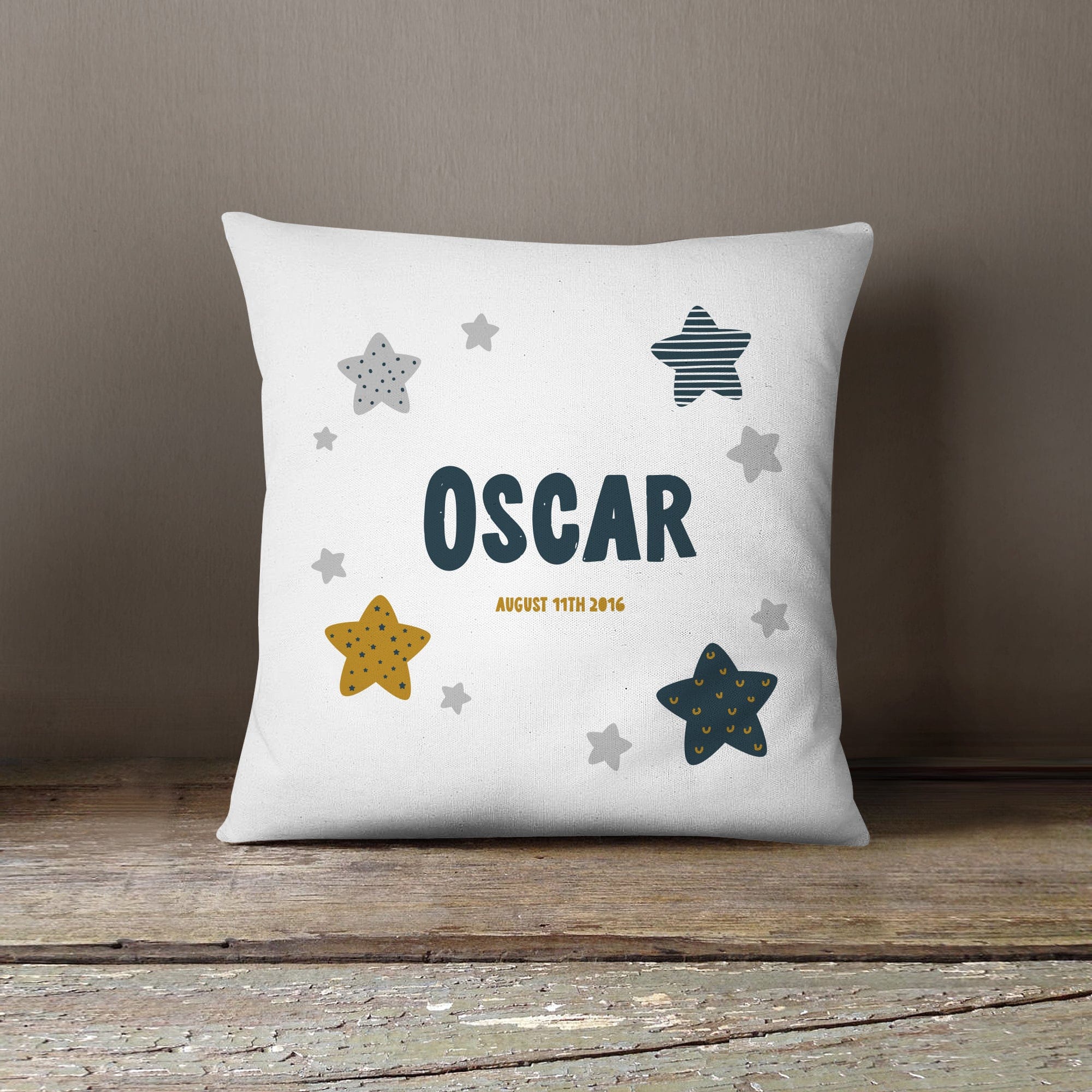 Personalised New Baby Scandi Style Cushion | Stars, Clouds, Moons or Hearts