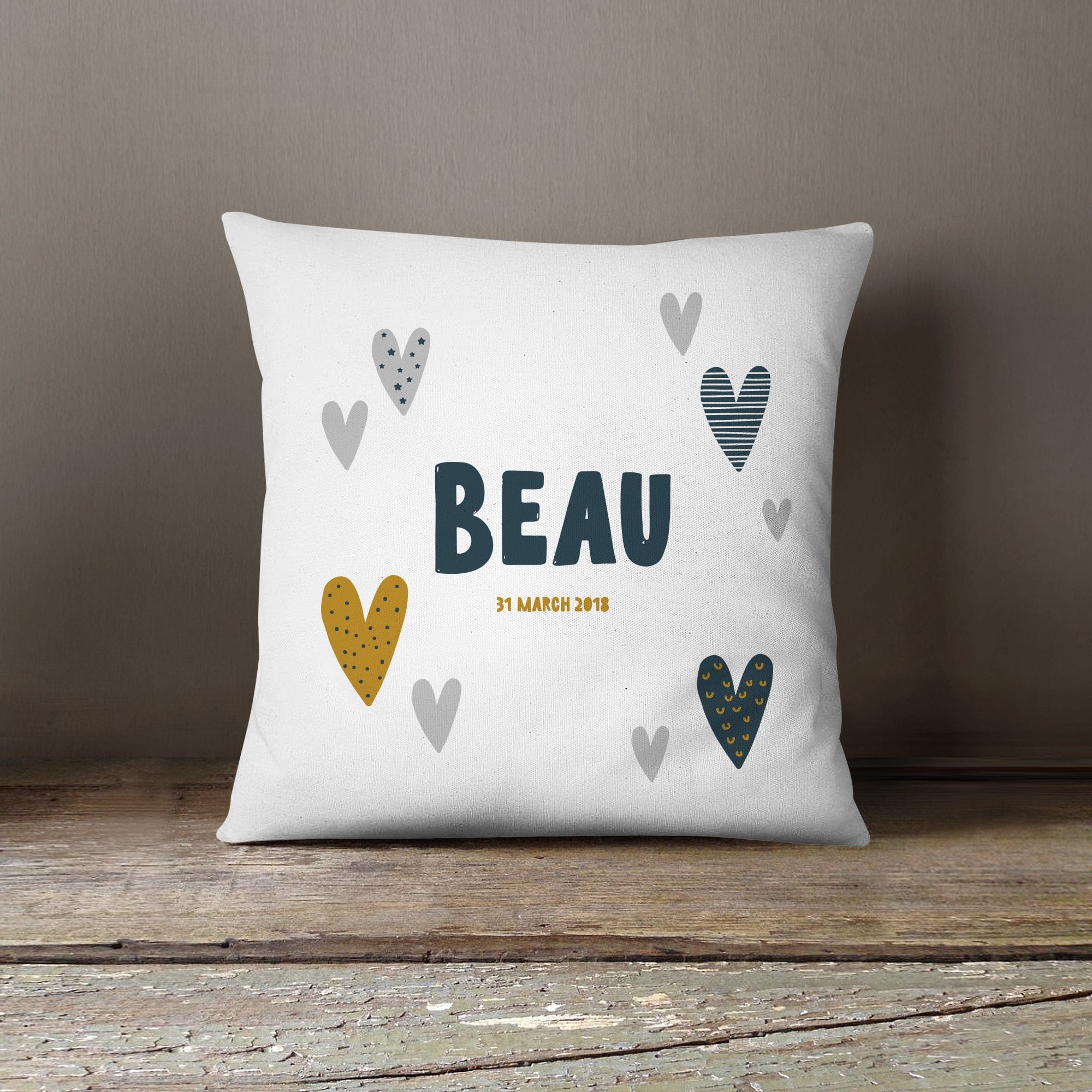 Personalised New Baby Scandi Style Cushion | Stars, Clouds, Moons or Hearts
