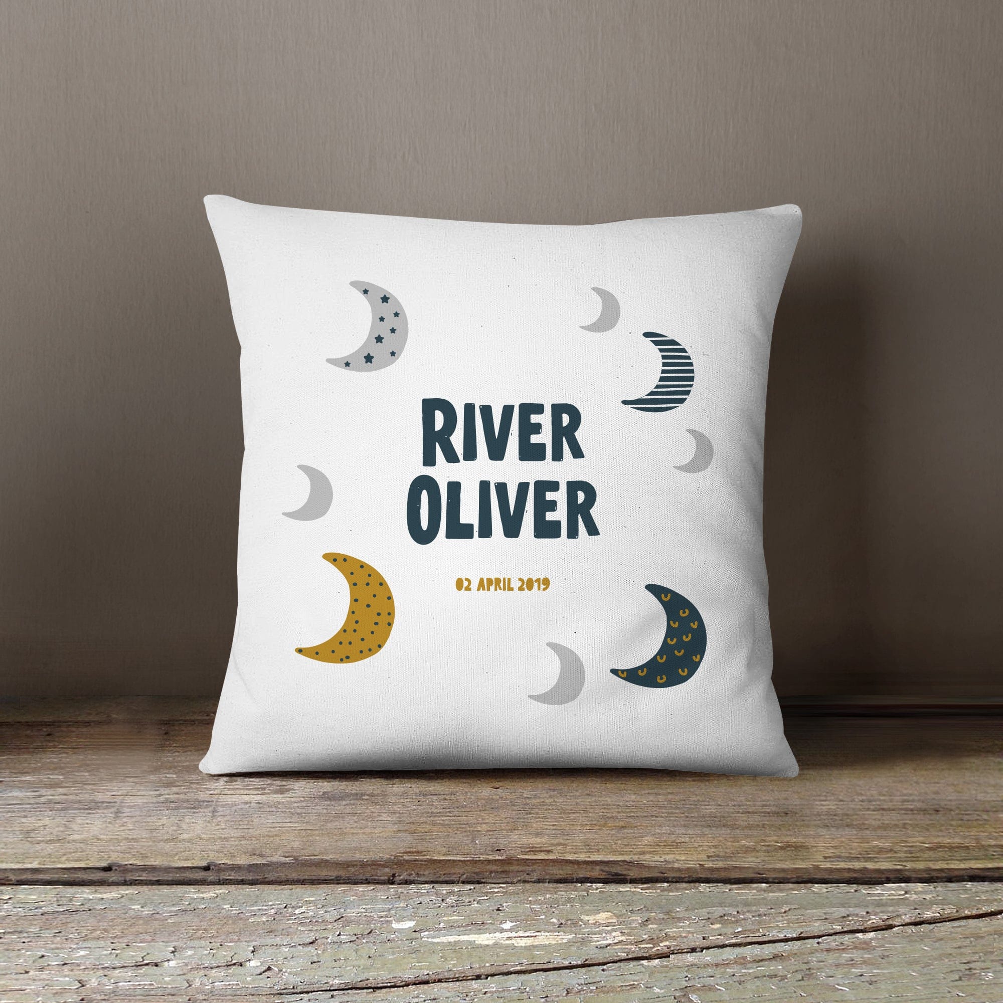Personalised New Baby Scandi Style Cushion | Stars, Clouds, Moons or Hearts
