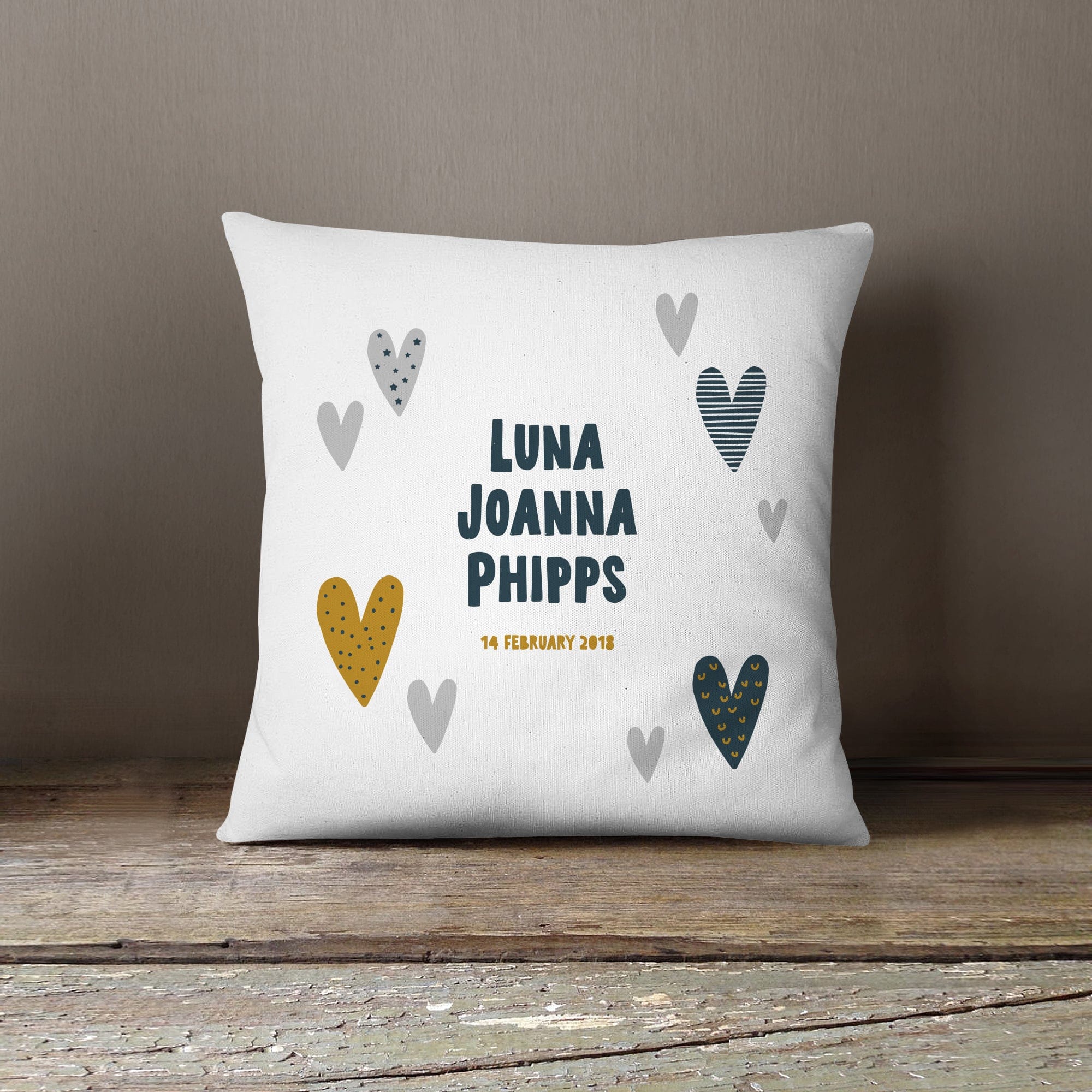 Personalised New Baby Scandi Style Cushion | Stars, Clouds, Moons or Hearts