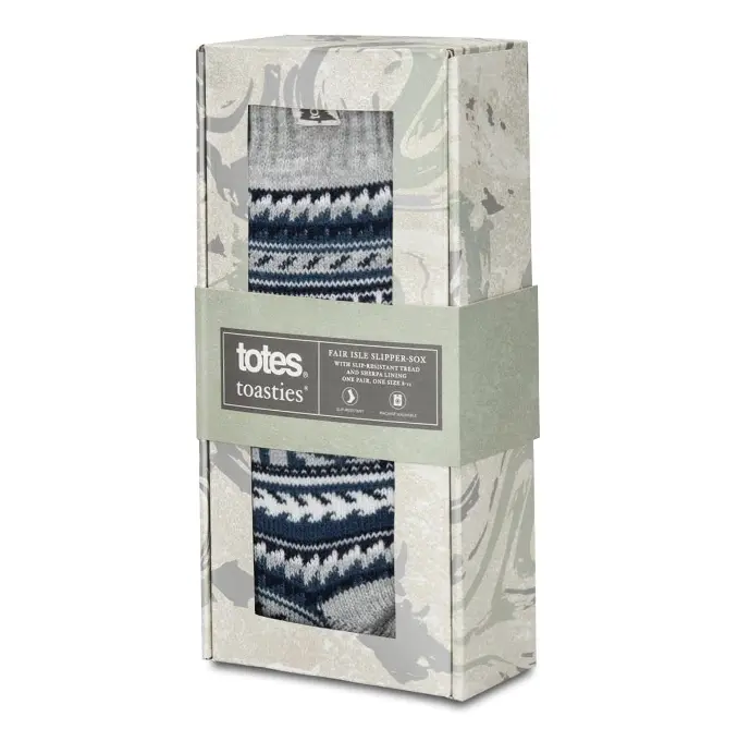 Totes Men’s Sherpa Lined Fair Isle Slipper Socks