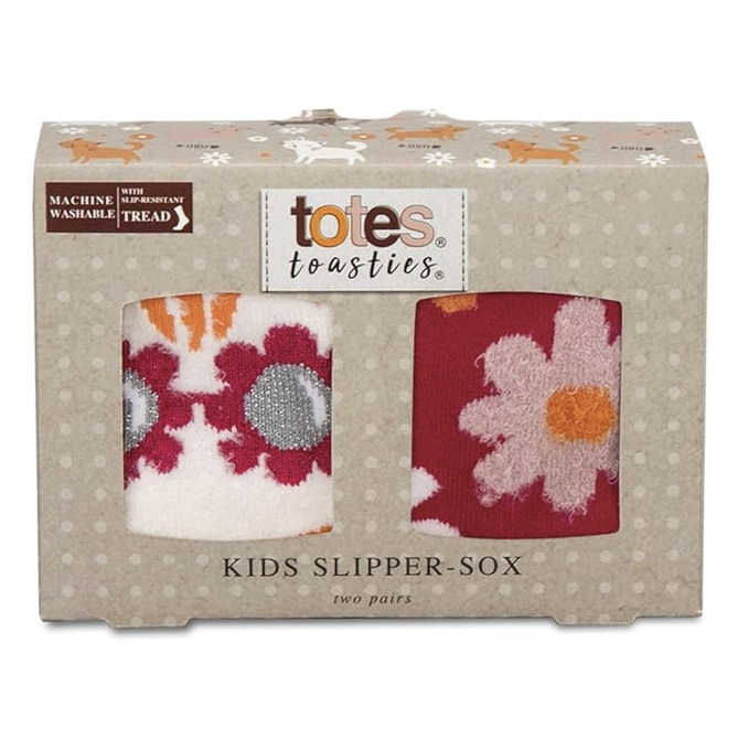 Totes Girls Slipper Socks – Cats and Flowers Twin Pack