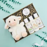 Mini New baby Gift Hamper including Little B by Bramley bath and body set and a bramley Calm Balm.