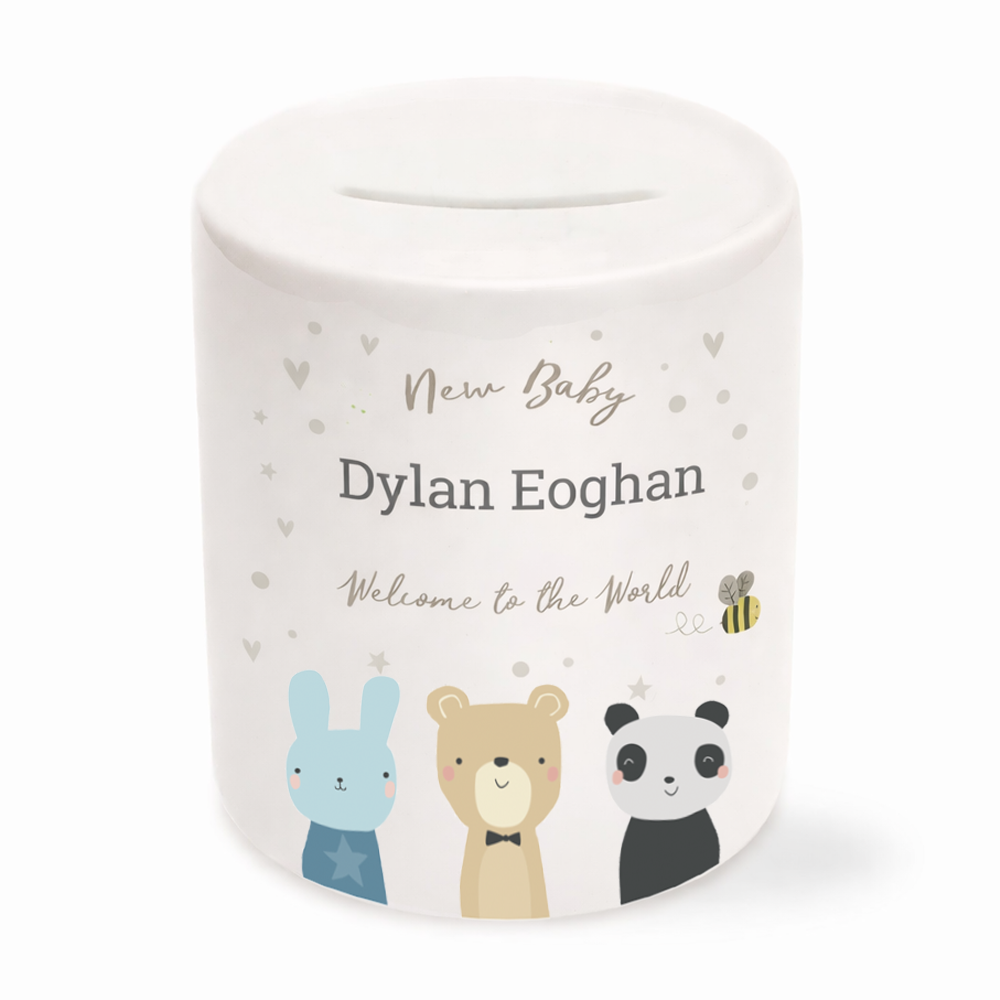Blue Bunny New Baby Personalised Name Money Box Keepsake