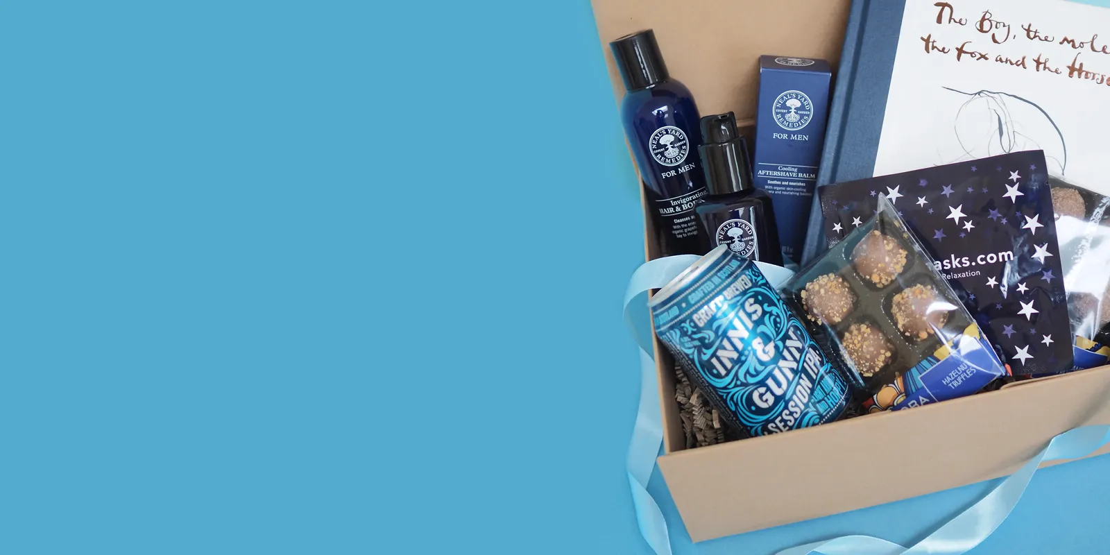 Build your own birthday gift box for him with grooming products, snacks, chocolates and personalised items