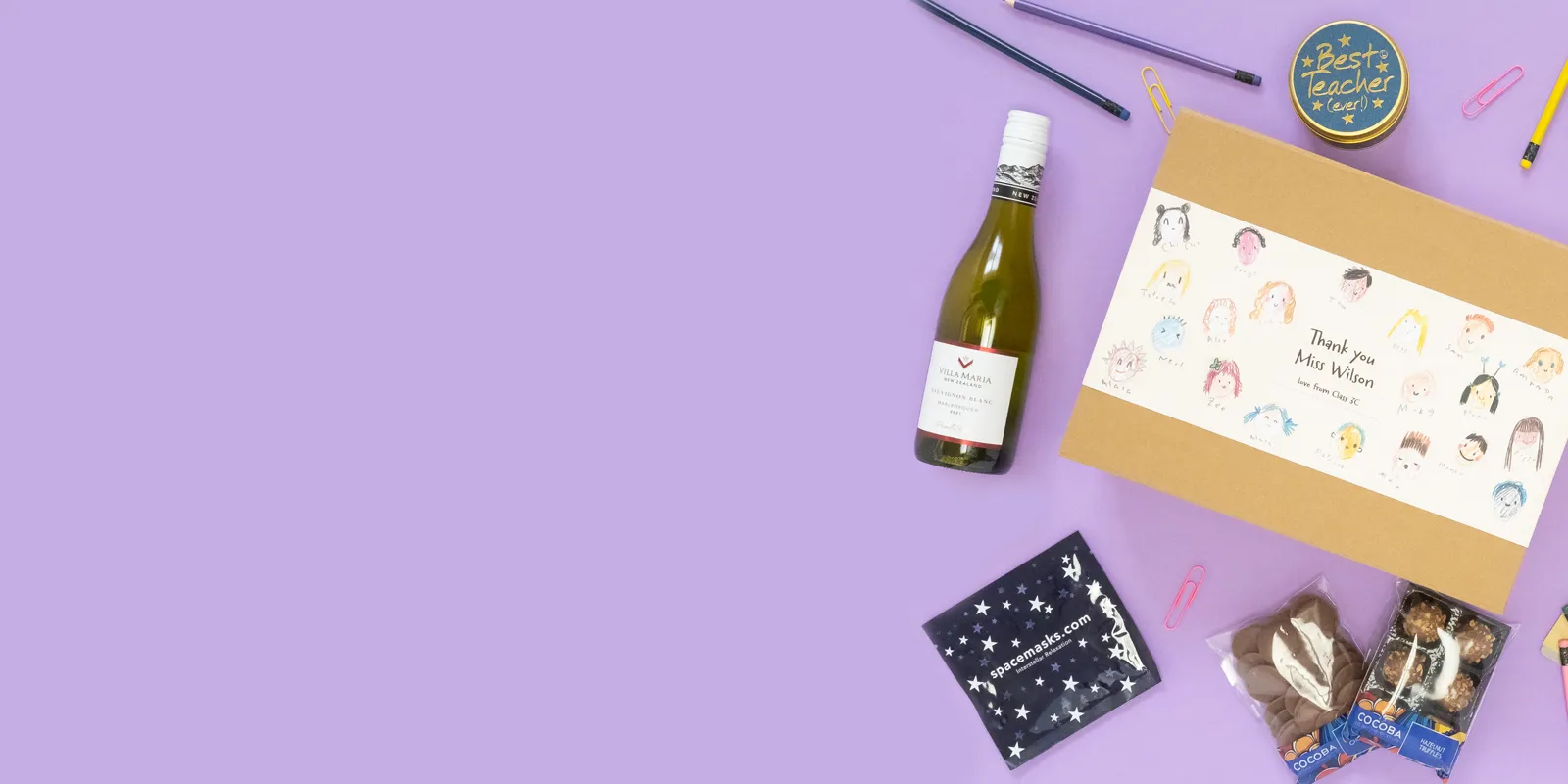 Custom teacher gift box with thank you card, treats and personalised items