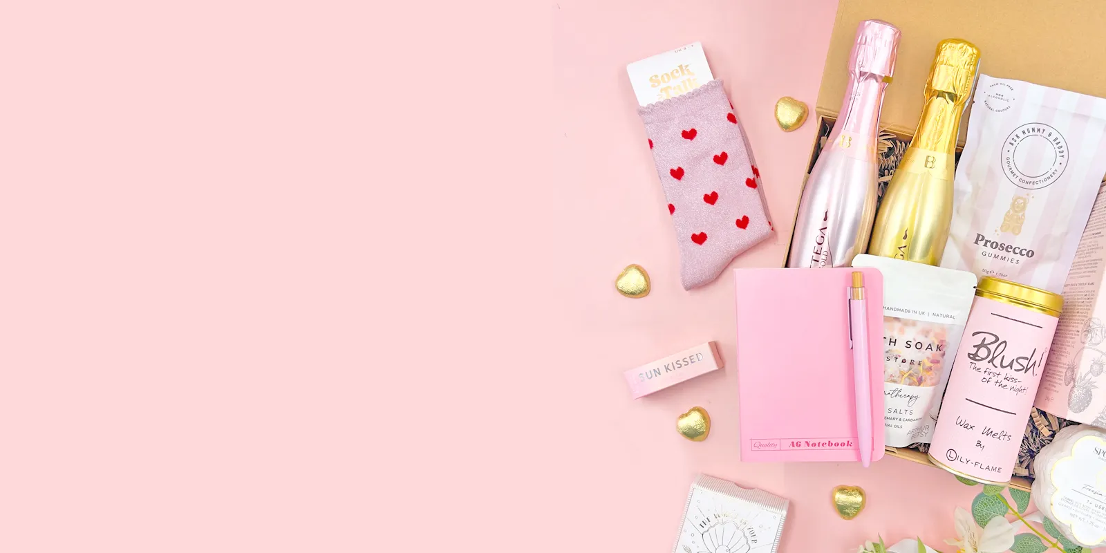 Gift hamper for her with pamper items, sweets, drinks and thoughtful presents for any occasion