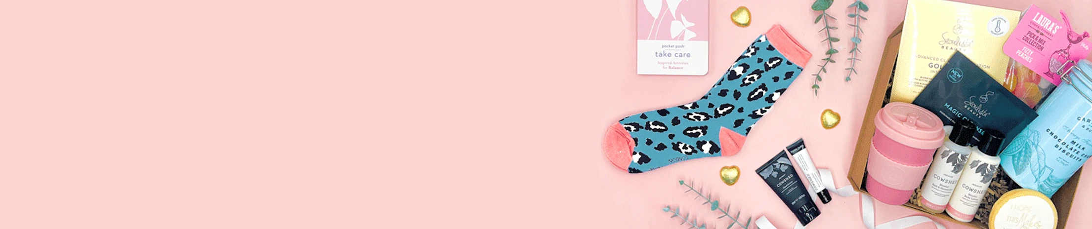 Hospital care package for her with comfort items, snacks and essentials.