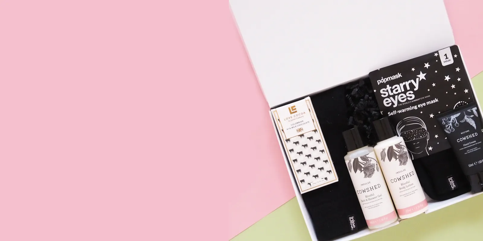 Letterbox gift hamper with chocolates, self care items and small gifts designed to fit through the post