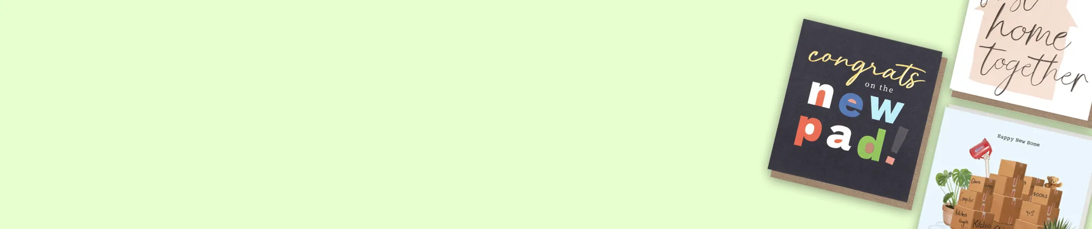 New home cards with housewarming and moving house themes