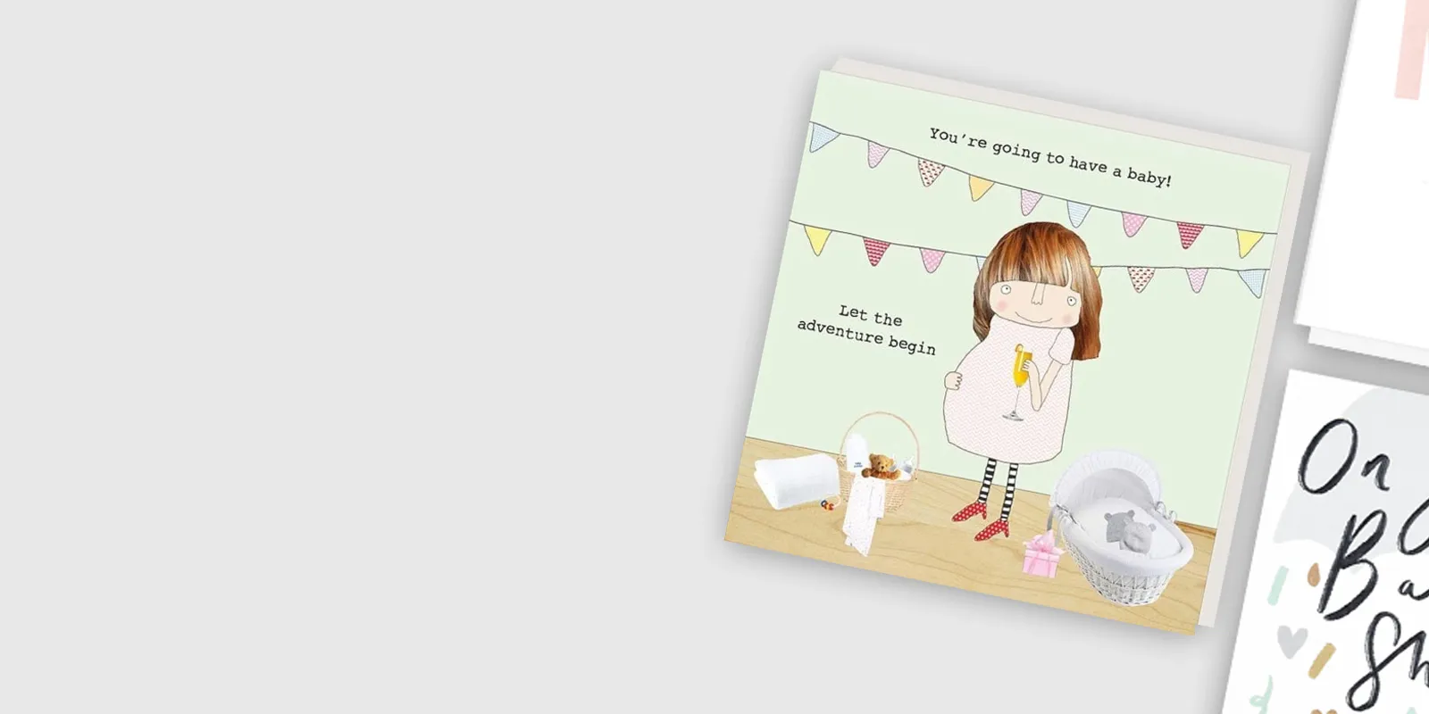 Cute mum-to-be greeting card with illustration and ‘you’re going to have a baby’ message.