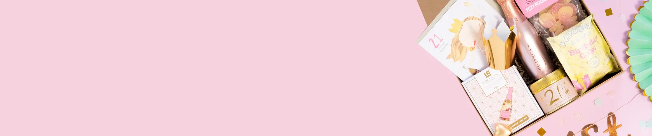 Luxury birthday gift hamper for her with chocolates, prosecco, sweets and pamper treats