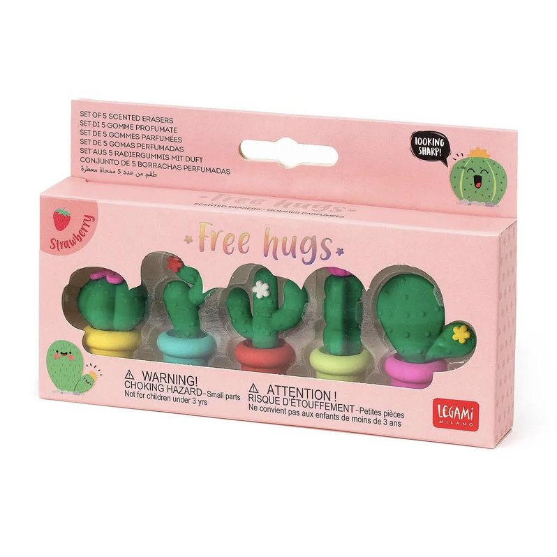Legami Set Of 5 Scented Cactus Erasers – Free Hugs