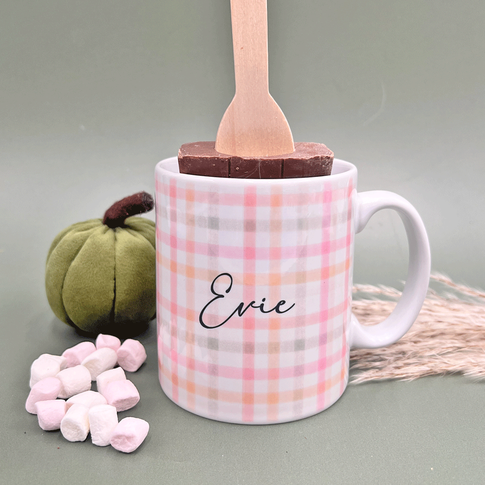 Autumnal Checkered Tartan Personalised Mug