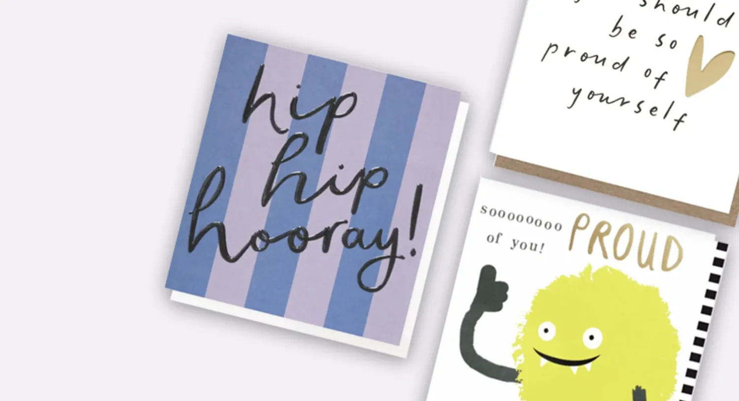 Congratulations cards with bold text and celebratory designs