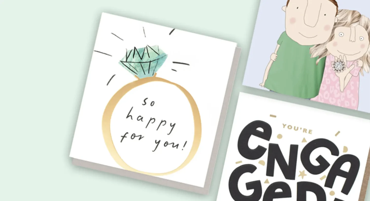 Engagement and congratulations cards with celebratory designs