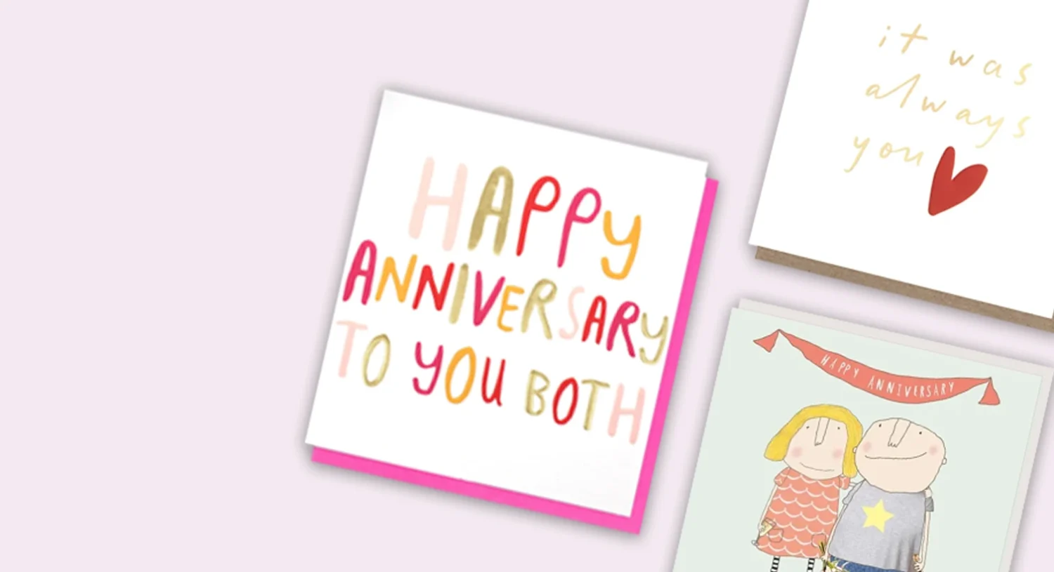 happy anniversary cards for couples with colourful typography and cute illustrations
