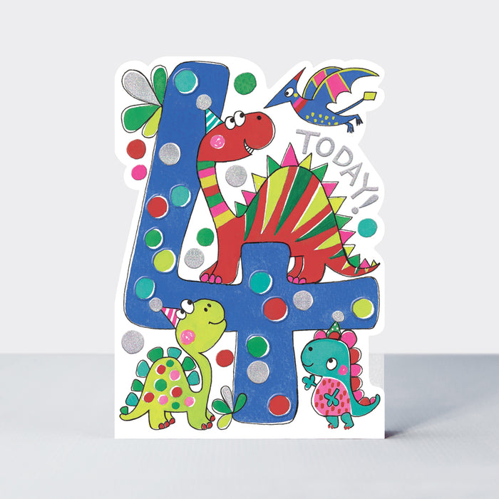 Boys 4th Dinosaur Birthday Card