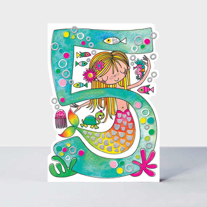 Girls 5th Mermaid Birthday Card