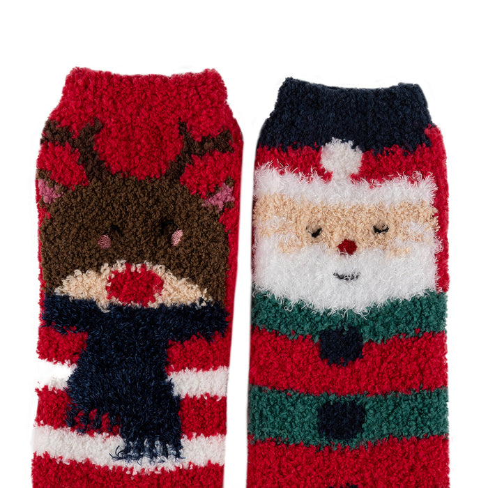Totes unisex Kids Cosy Slipper Socks Stripey Reindeer and Santa
