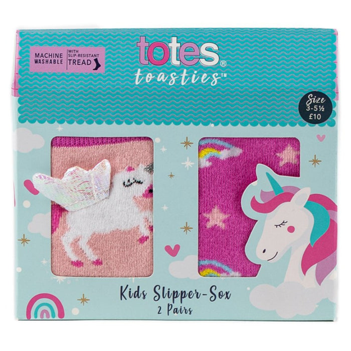 Totes Girls Slippers Socks Unicorns and Rainbows Gift Box