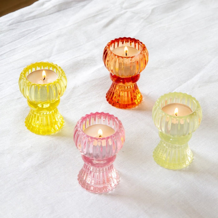 Boho Small Glass Candle Holder - Various Colours