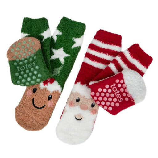 Totes Unisex Kids Cosy Slipper Socks - Christmas Pudding & Santa