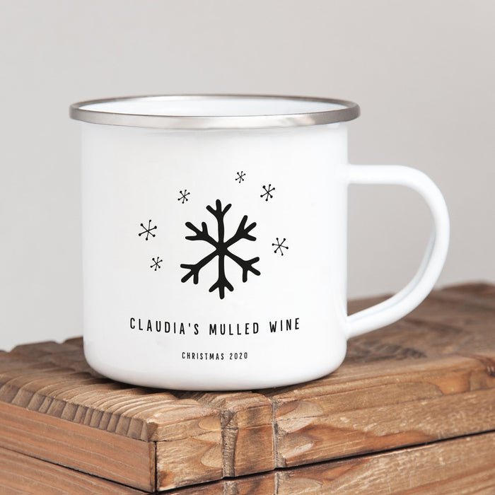 Personalised Christmas Enamel Mug Snowflake