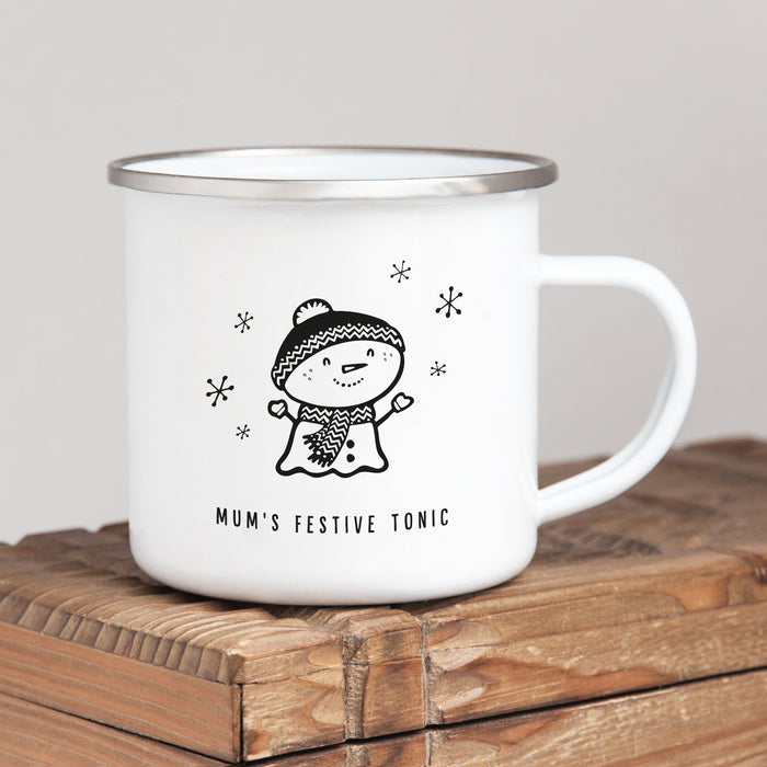 Personalised Christmas Enamel Mug Snowman
