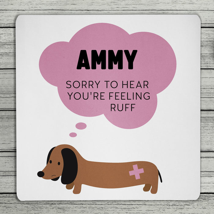 Feeling Ruff Personalised Name Coaster (Blue Or Pink)