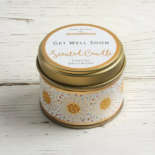 Get Well Soon Scented Candle Coastal Driftwood Daisy Tin
