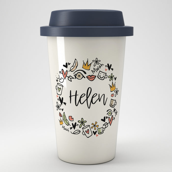 Happy Personalised Name Eco Coffee Travel Mug