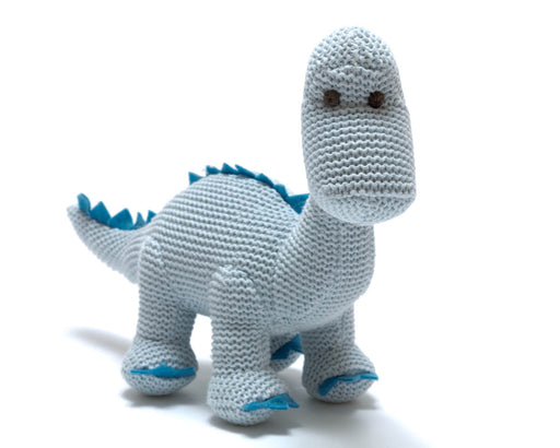 Organic Knitted Diplodocus Dinosaur Rattle - Pink Or Blue