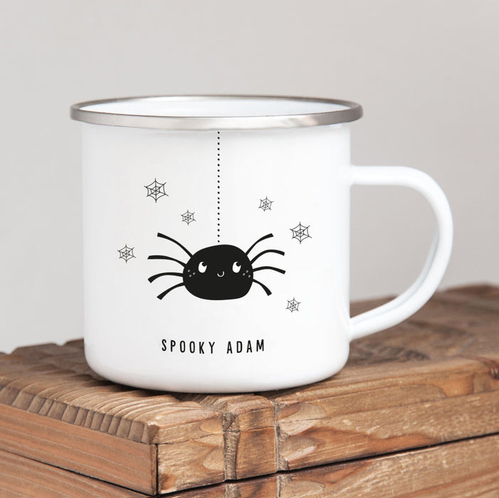 Halloween Personalised Hot Chocolate Enamel Mug Spider